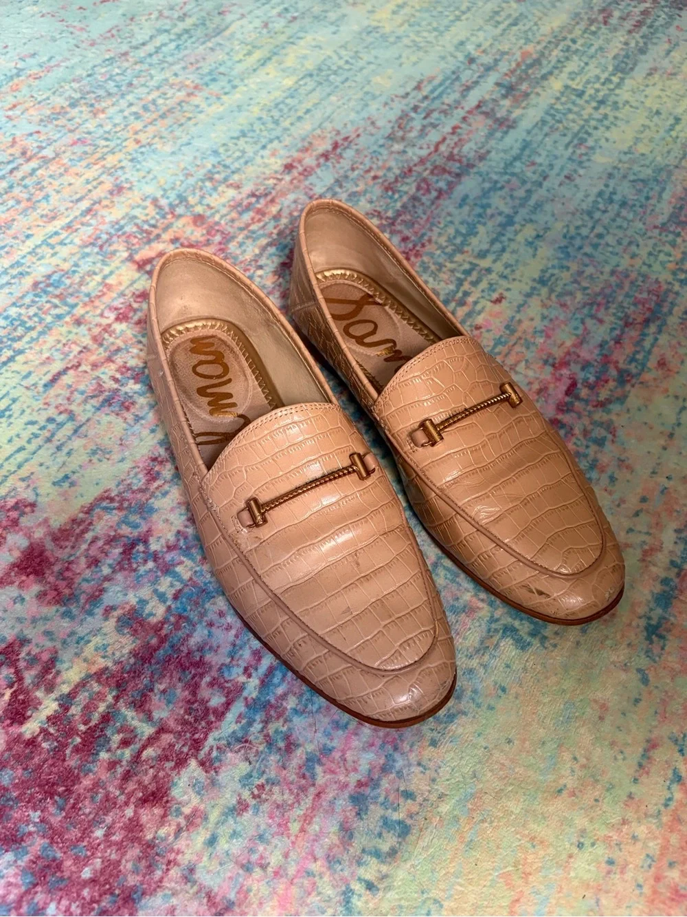 Sam Edelman Loraine Bit Loafer- Beige Gold Croc-Embossed Loafers